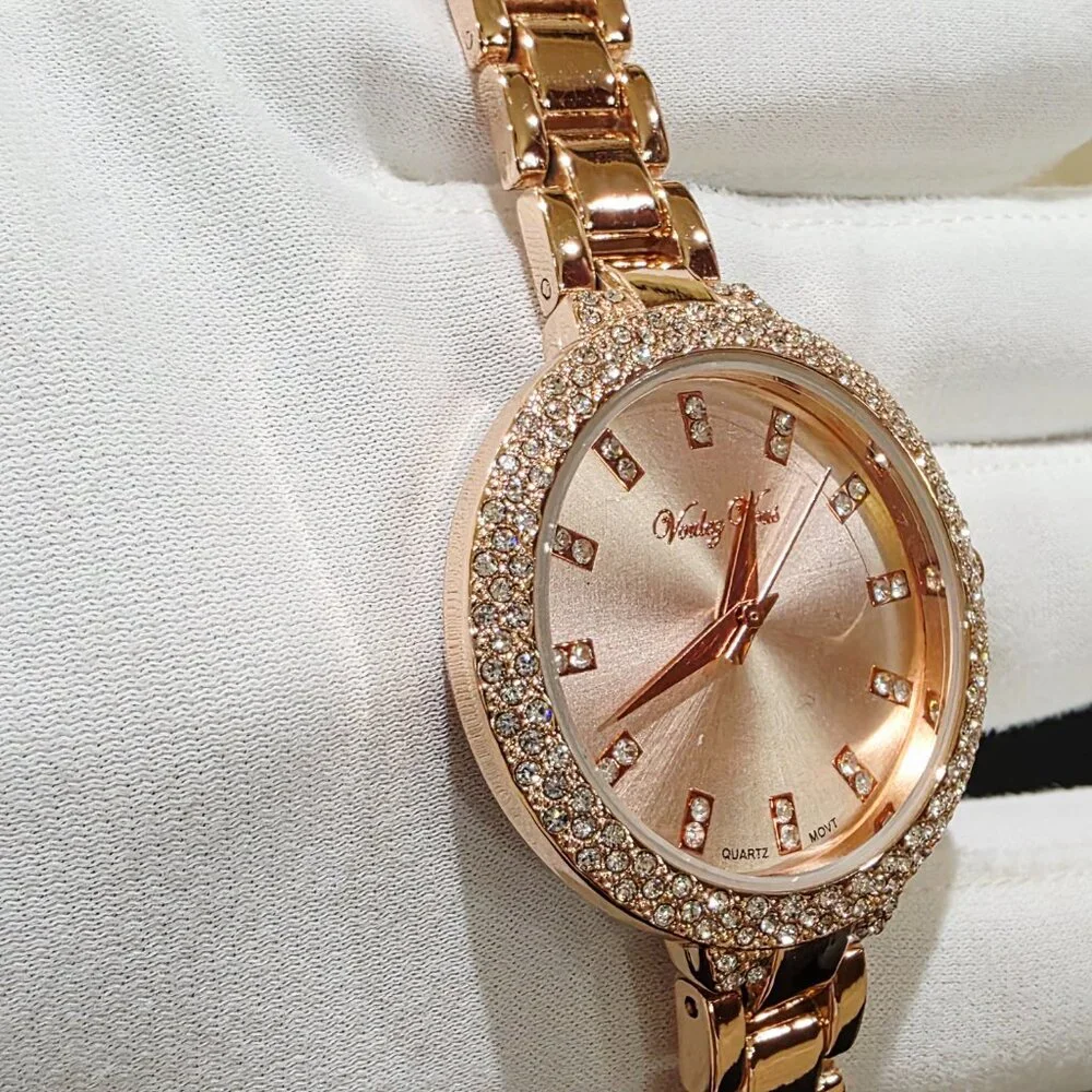 Voulez Vous Rose Gold Pink Crystal Accent Narrow Band Womens Wrist Watch New Bat